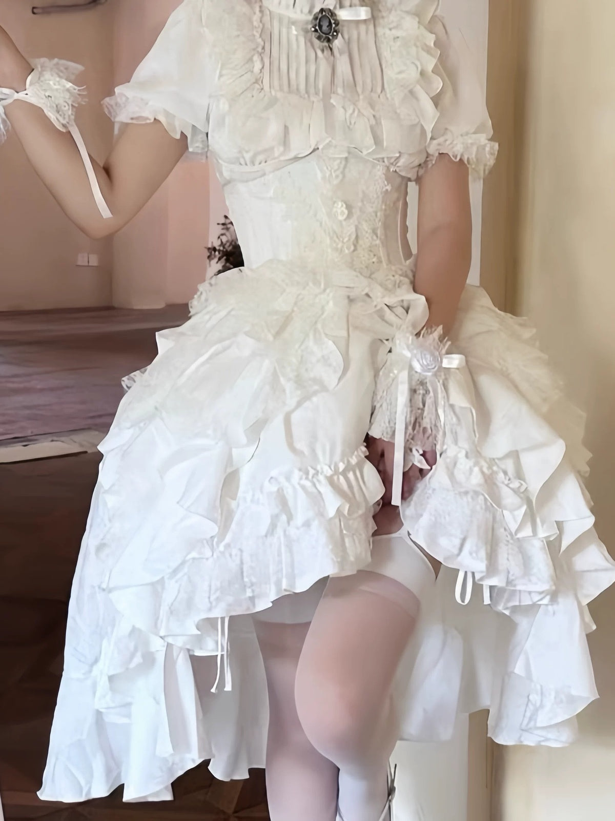 White Gothic Lolita Dress Set for Halloween & Christmas Cosplay