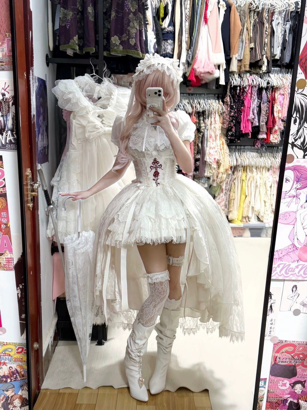 Gothic Lolita Cross & Thorns Dress Set - White Halloween Princess Outfit