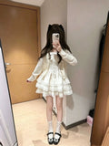 Cute Apricot Sweet Lolita Dress Long Sleeve Cardigan Mini JSK Set
