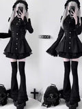 Black Gothic Lolita Nun Dress Set - Jirai Kei Subculture Outfit