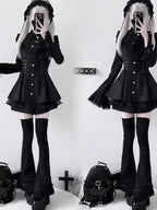 Black Gothic Lolita Nun Dress Set - Jirai Kei Subculture Outfit