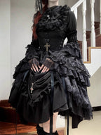 Gothic Black Cross Lolita Dress Set with Blouse, Corset & Petticoat