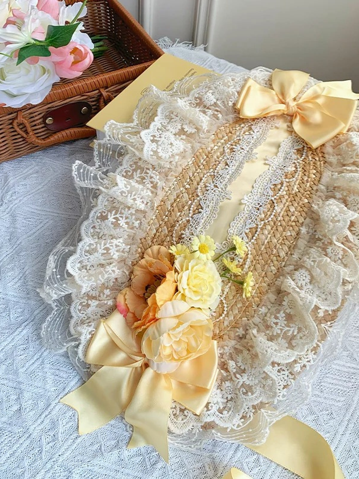 Yellow Country Lolita Floral Print OP with Matching Flat Hat