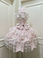 Pink Lolita JSK Dress with Back Bow & Veil | JSK Strappy Gown