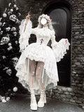 Gothic Lolita Cross & Thorns Dress Set - White Long Sleeve Outfit