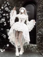 Gothic Lolita Cross & Thorns Dress Set - White Long Sleeve Outfit