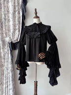 Gothic Black Lolita Skirt Set: Dark Hime Sleeve Blouse & Corset