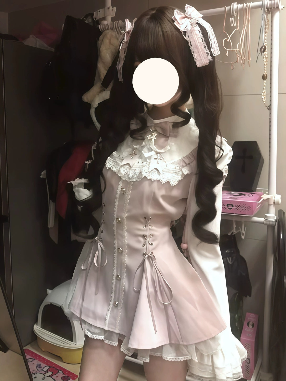 Pink Gothic Lolita Nun Dress Set - Jirai Kei Subculture Outfit
