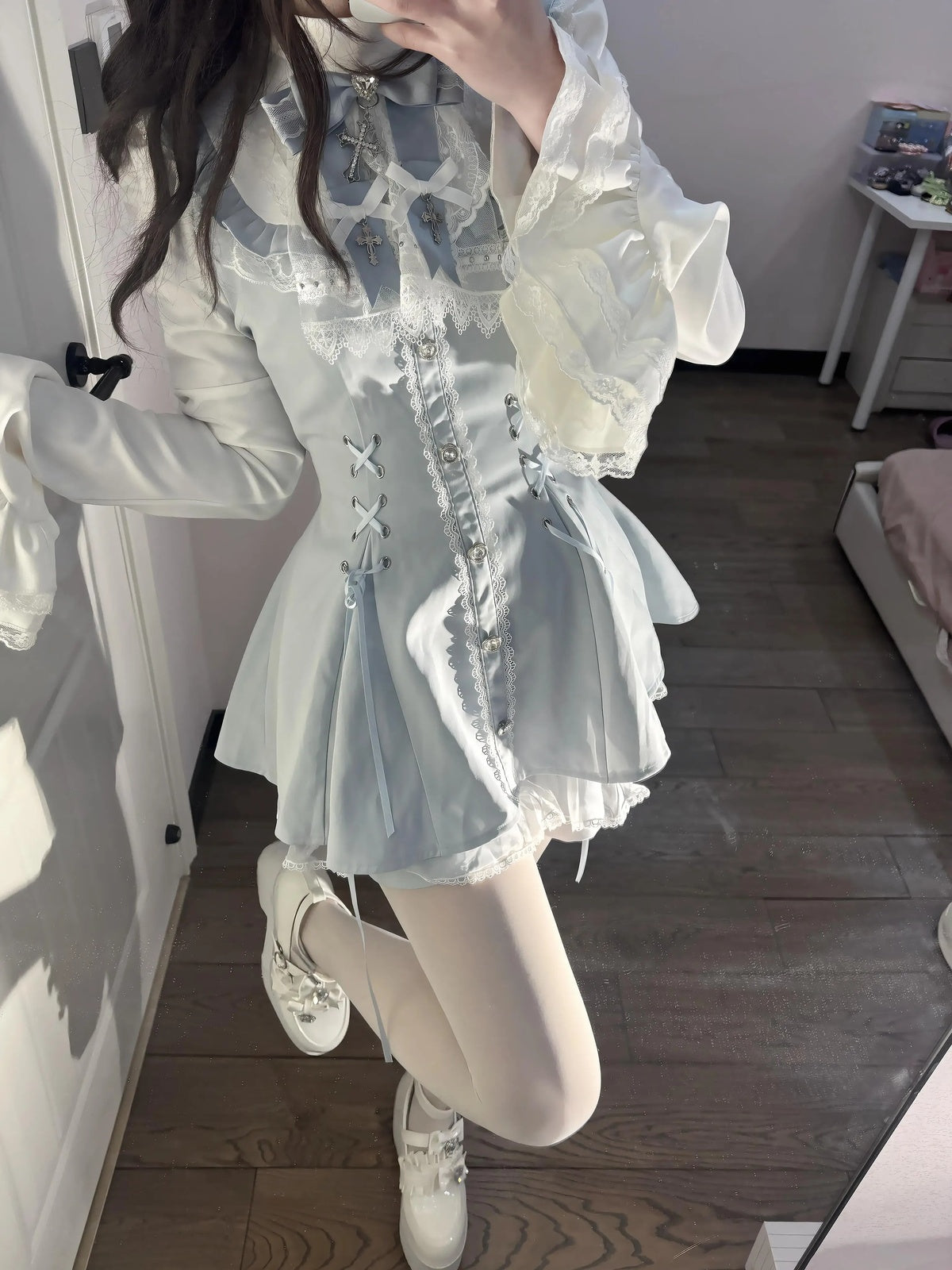 Light Blue Gothic Lolita Nun Dress Set - Jirai Kei Subculture