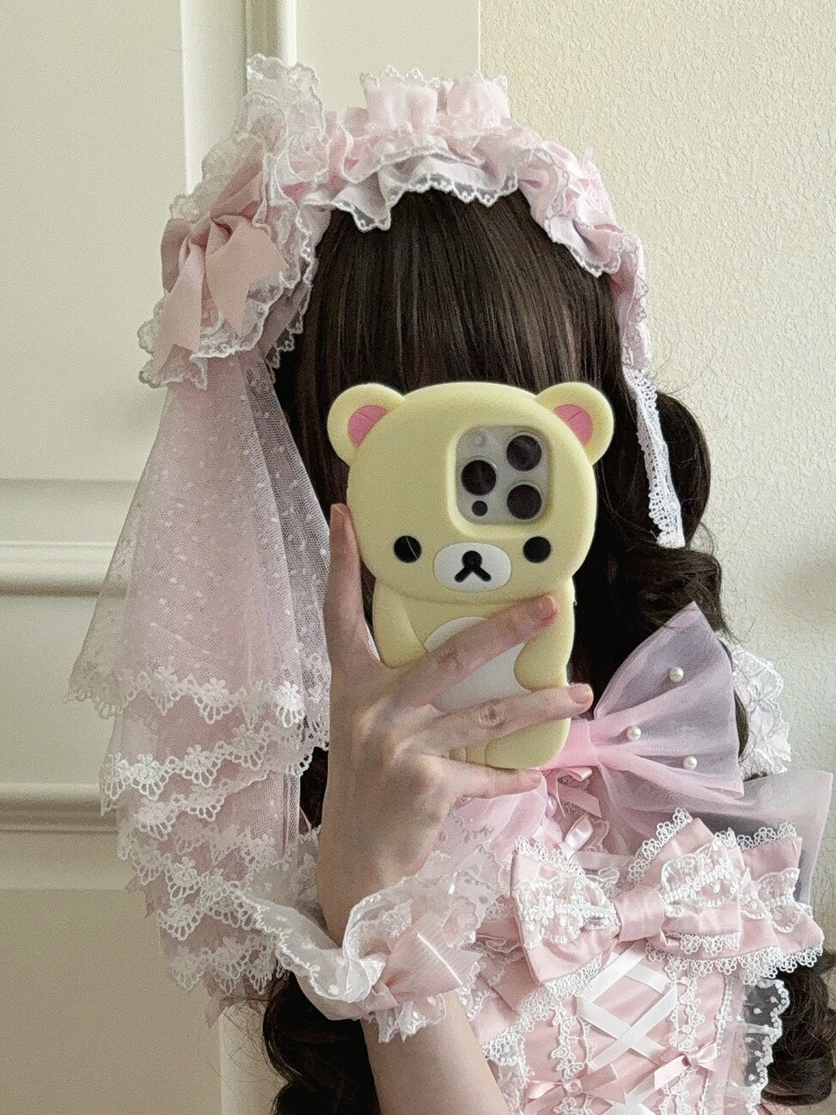 Pink Lolita JSK Dress with Back Bow & Veil | JSK Strappy Gown