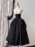 Gothic Black Lolita Skirt Set: Dark Hime Sleeve Blouse & Corset