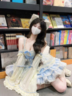 Sweet Blue & Apricot Lolita JSK Dress: Princess Ballet Gown Set