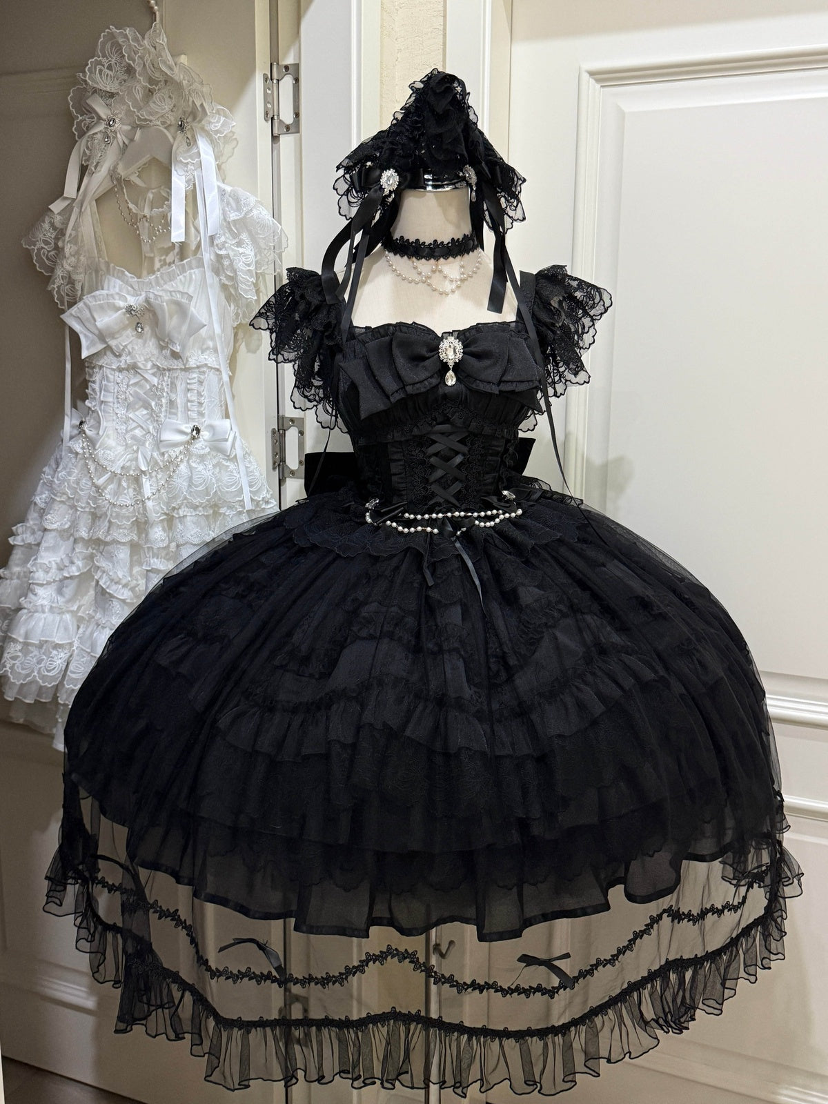Black Gothic Lolita Wedding JSK Dress Set | Hime Princess Gown