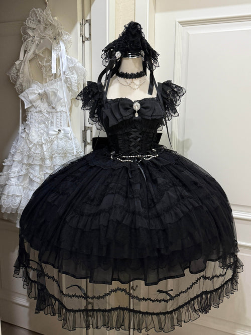 Black Gothic Lolita Wedding JSK Dress Set | Hime Princess Gown