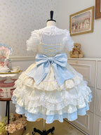 Cute Yellow Blue Lolita JSK Dress Set with Bonnet | Sweet Gown
