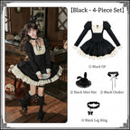 Black Vintage Square Neck Lolita OP Set with Leg Ring & Choker