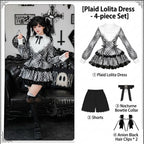 Gingham Sweet Lolita Ruffle Dress Set with Slim Panel Cut