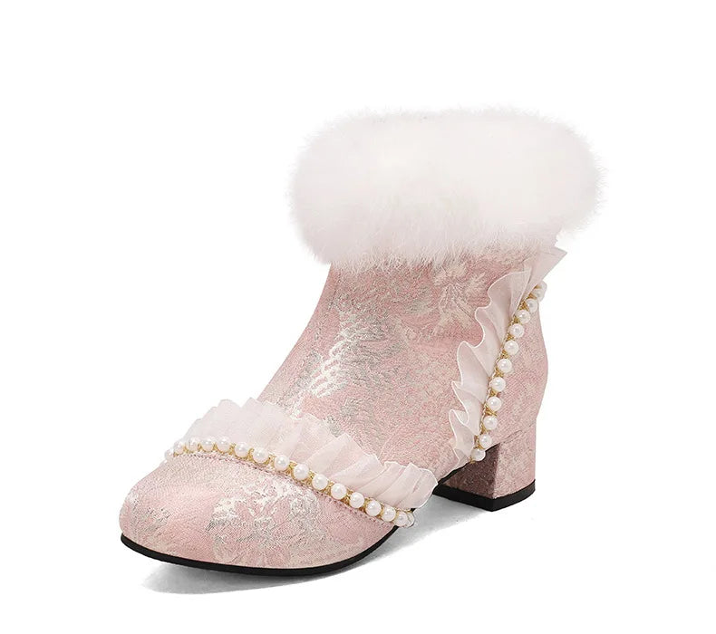 33-43 Elegant Cheongsam Beaded Rabbit Ankle Booties | CoyBunny