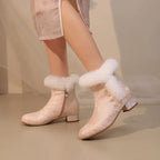 31-43 Zipper Flower Beads Rabbit Fur Round Toe Block Heels | CoyBunny