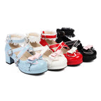 34-48 Sweet Lolita Pumps Block Heel Bowknot Ankel Buckle Strap Shoes | CoyBunny