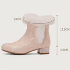 31-43 Zipper Flower Beads Rabbit Fur Round Toe Block Heels | CoyBunny