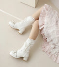 Cross Lace Bow High Heel Boots - Lolita Party Shoes | CoyBunny