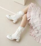 Cross Lace Bow High Heel Boots - Lolita Party Shoes | CoyBunny