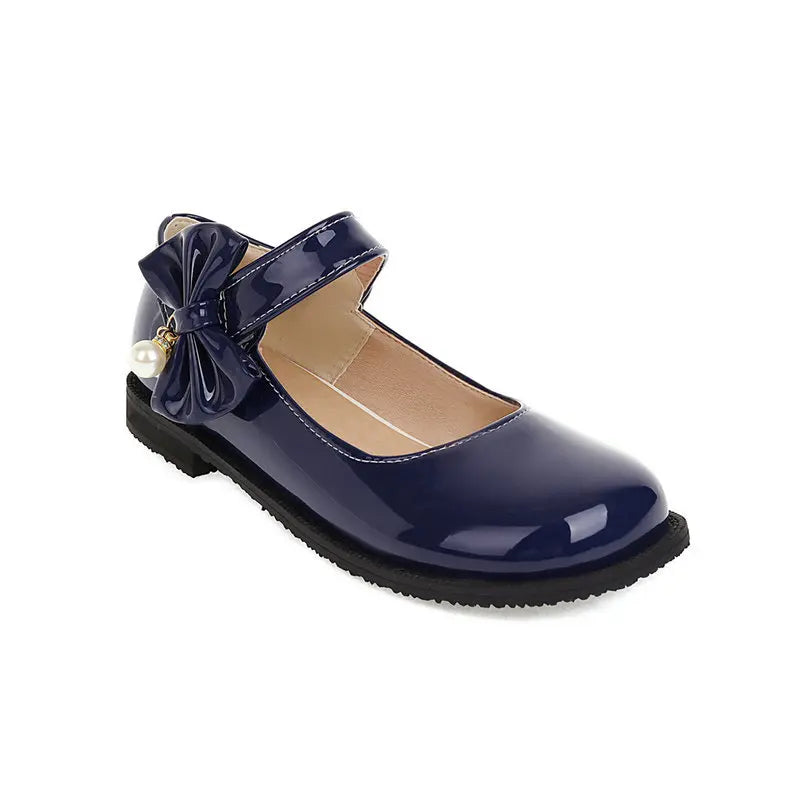 30-44 Sweet Pearl Bow Flat Heel Black Lolita Mary Jane Shoes | CoyBunny