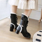 Cross Lace Bow High Heel Boots - Lolita Party Shoes | CoyBunny