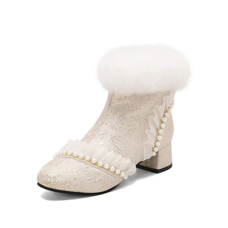 33-43 Elegant Cheongsam Beaded Rabbit Ankle Booties | CoyBunny
