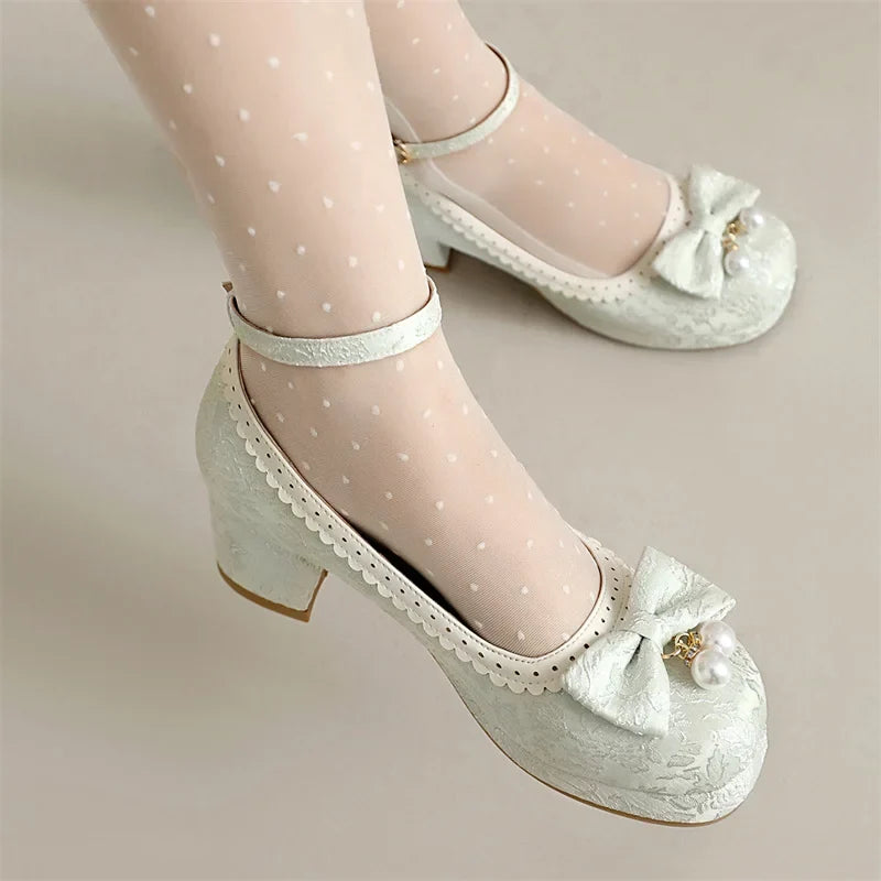 34-39 Chinese Gown Bow Lace Princess Lolita Shoes | CoyBunny
