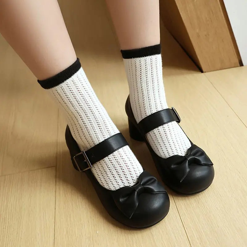 32-48 Mary Janes Pumps Round Toe Chunky Heels Buckle Strap Bowknot | CoyBunny