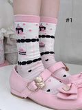 Sweet Lolita Calf Socks with Cake, Strawberry and Bow Print | CoyBunny