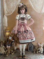 Puppy Coffee Shop Print Pink Sweet Lolita JSK Dress - Stars Fall on the Foggy Island | CoyBunny