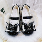 Sweet Lolita Black Bow Heart Buckle Strap Block Heel Mary Janes | CoyBunny