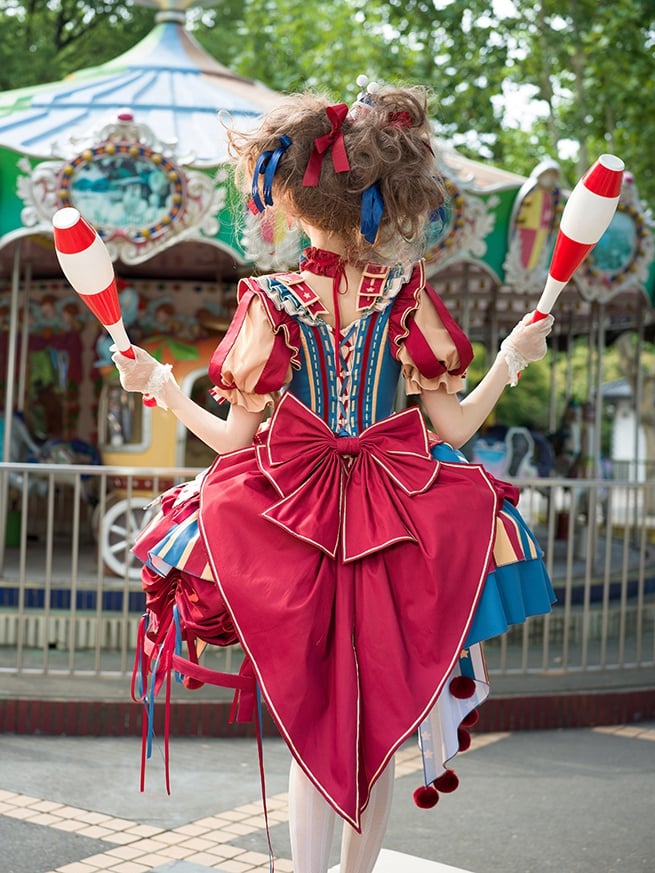 Red and blue bunny circus Sweet Lolita JSK dress ¨C tiered skirt silhouette