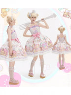 Adorable White Bear-Print Lace JSK with Ribbon Embellishments - Sweet Dream Shop | CoyBunny