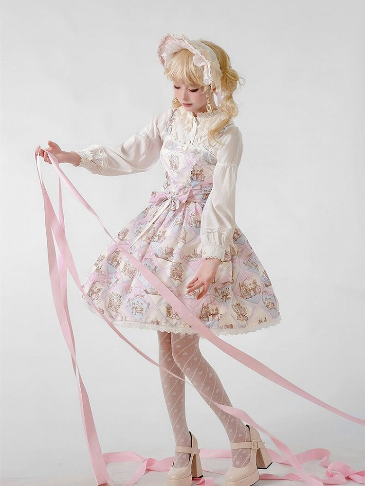 Rabbit Theme Sweet Lolita JSK Dress with Pink Diamond Print | CoyBunny