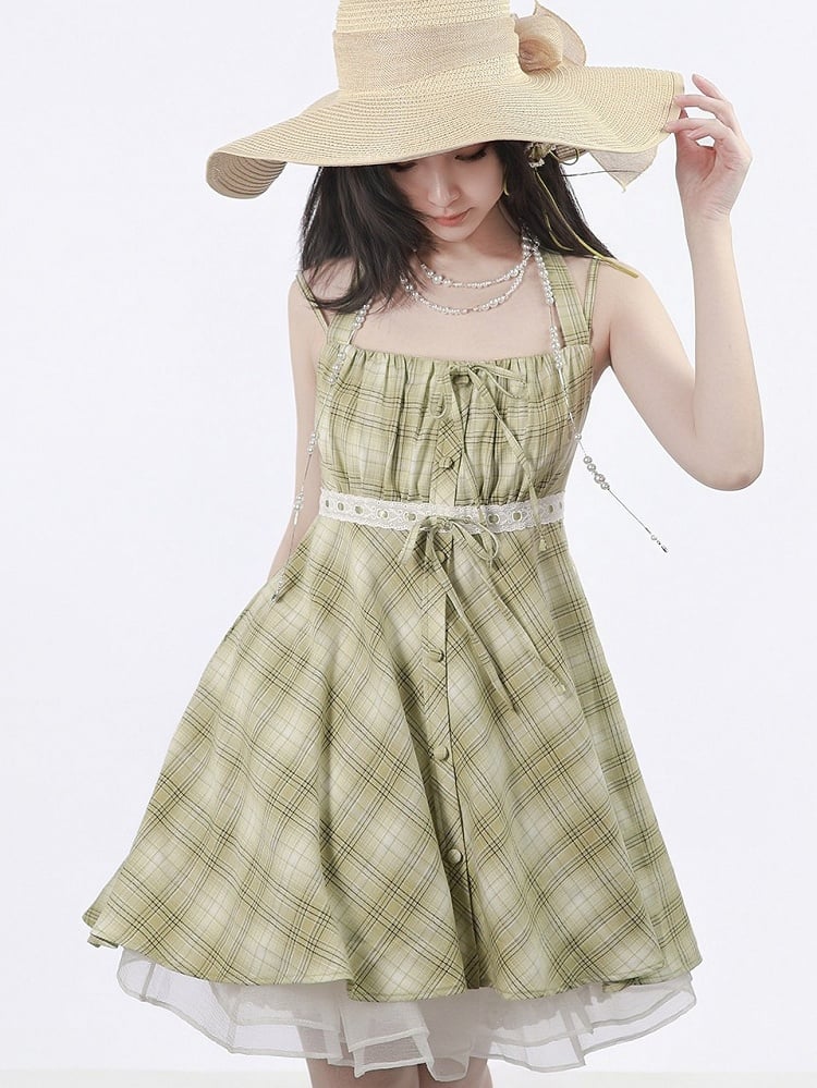 Green Plaid Halter Dress - PINK SAVIOR | CoyBunny