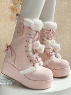 Sweet Lolita Platform Boots Pink Star Heart Bow 4cm Heel | CoyBunny