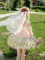 Sweet Lolita JSK Set with Floral Crown and Detachable Sleeves - Sweetheart Macaron Lolita | CoyBunny