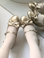 Gold Vintage Round Toe Lolita Shoes with Bow - Unmissable Berry | CoyBunny