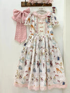 Rose Alice in Wonderland Print Round Neck Sweet Gown with Drawstring Waist - Forest Fairy Tales | CoyBunny