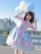 Neckline Design Bow Blue Ears Sweet Lolita Dress JSK Adorable Mouse Print Mouse Big - To Alice | CoyBunny