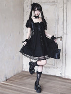 Gothic Square Neck Dress with Bow Accents - Ekomi | CoyBunny