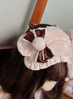 Brown Plush Bunny Sweet Lolita Hairband with Bows & Pom-Poms - Twin Bear Original Design | CoyBunny