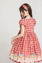 Red High-Waisted Cherry and Dessert Sweet Lolita Gingham Dress | CoyBunny