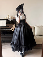 Black Satin Basque Waist Under Bust Classic Lolita JSK - Alice in Wonderland Lolita | CoyBunny