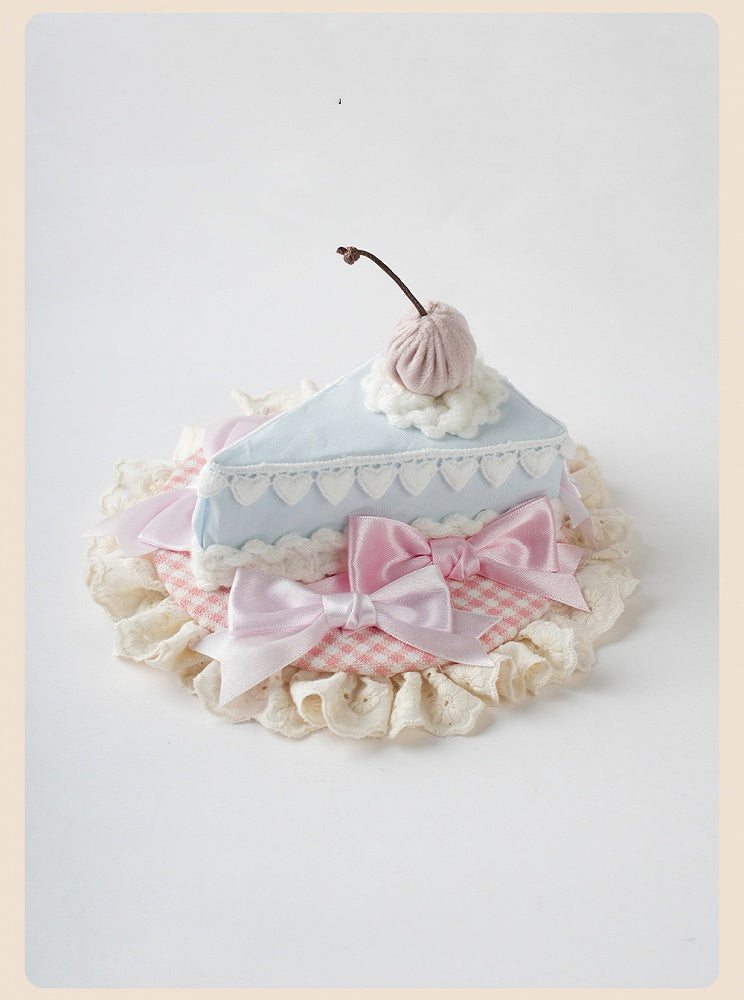 Sweet Lolita Blue and Pink Bow Ruffled Trim Triangular Cake Mini Hat | CoyBunny