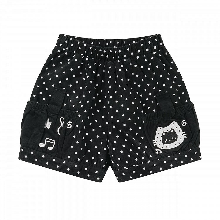 Black Polka Dot Shorts with Kitty & Music Embroidery - Languid Park | CoyBunny